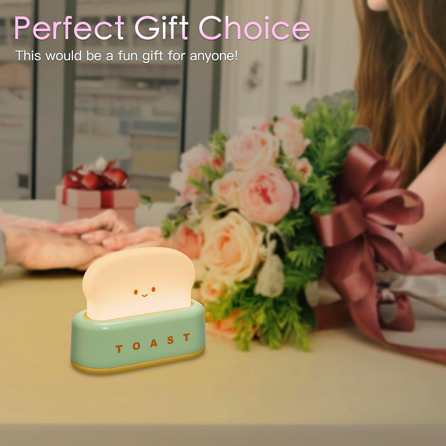 Smiley Toast Lamp – Cute Rechargeable Night Light for Desk, Bedroom & Gifts