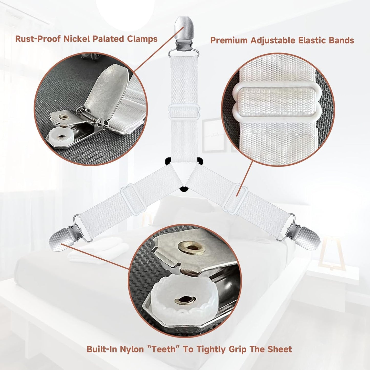 Bed Sheet Straps – 4/8-Pack Non-Slip Corner Holders & Clips for Fitted Sheets