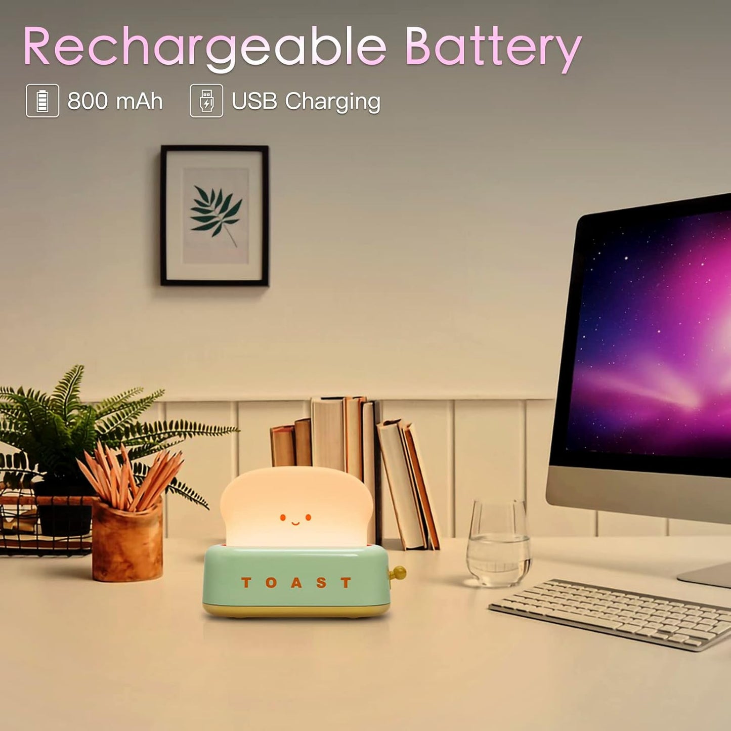 Smiley Toast Lamp – Cute Rechargeable Night Light for Desk, Bedroom & Gifts