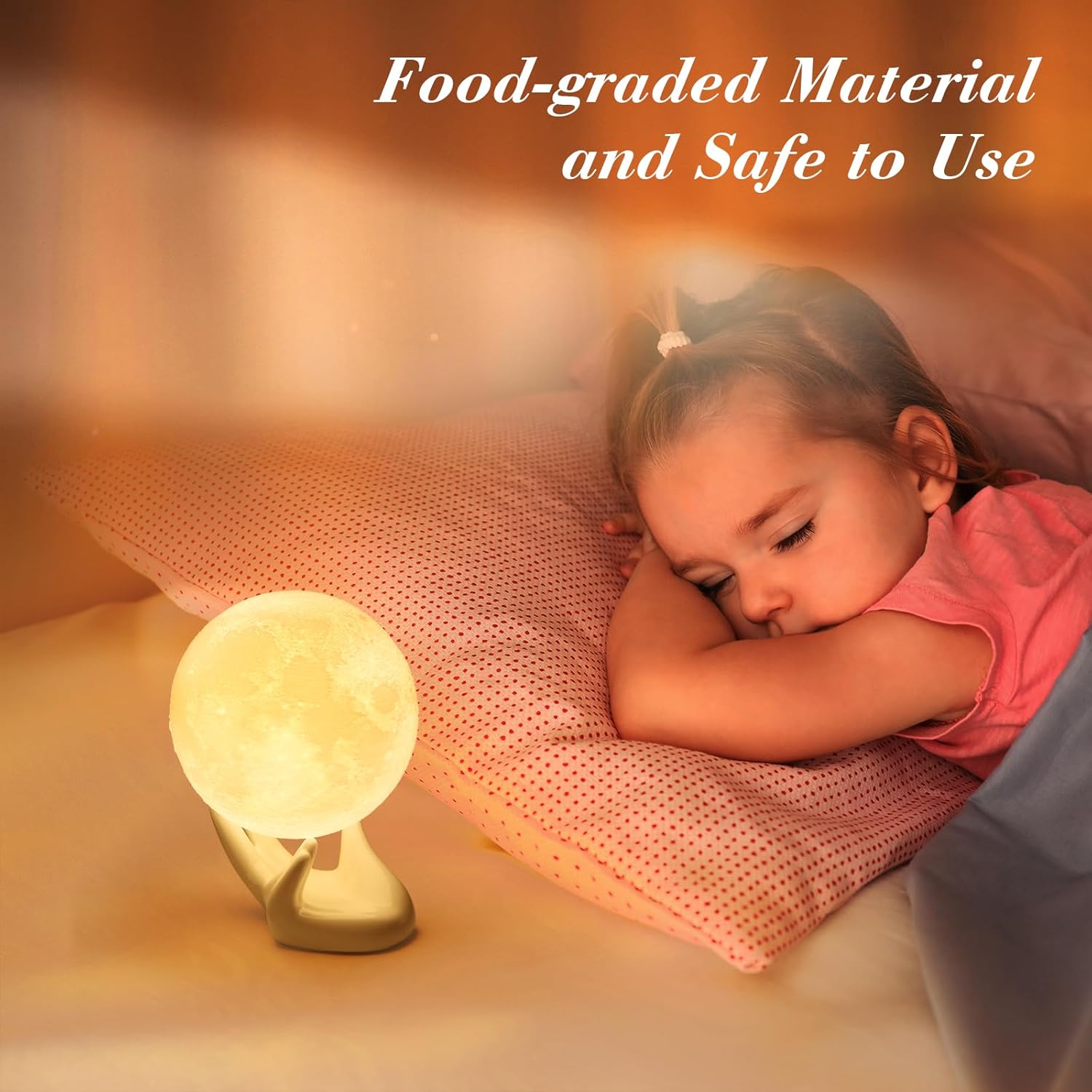 Moon Lamp with Hand Base – 3.5" Touch Control Night Light, Warm & Cool White