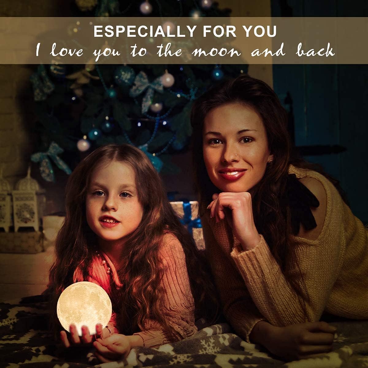 Moon Lamp with Hand Base – 3.5" Touch Control Night Light, Warm & Cool White