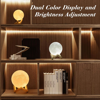 Moon Lamp with Hand Base – 3.5" Touch Control Night Light, Warm & Cool White